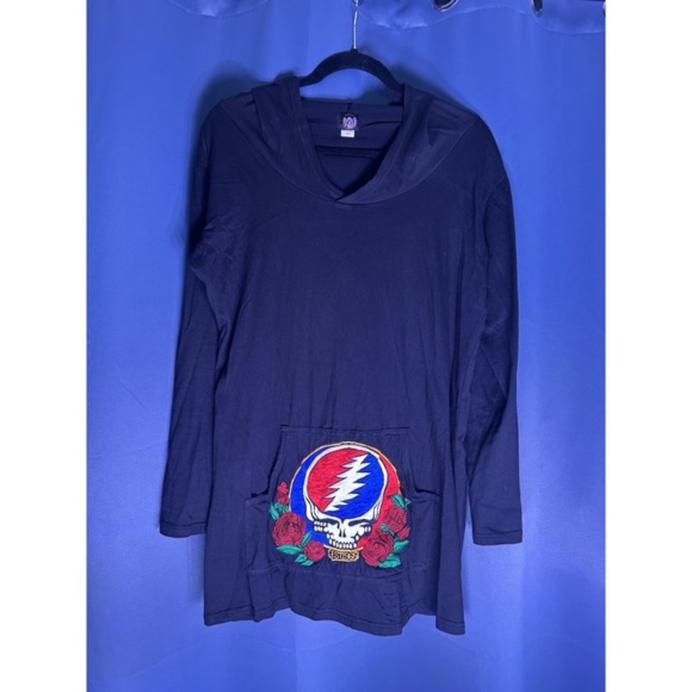 Women's Steal Your Face Roses Long Sleeve Hooded Dress Black L Festival  Pocket‎